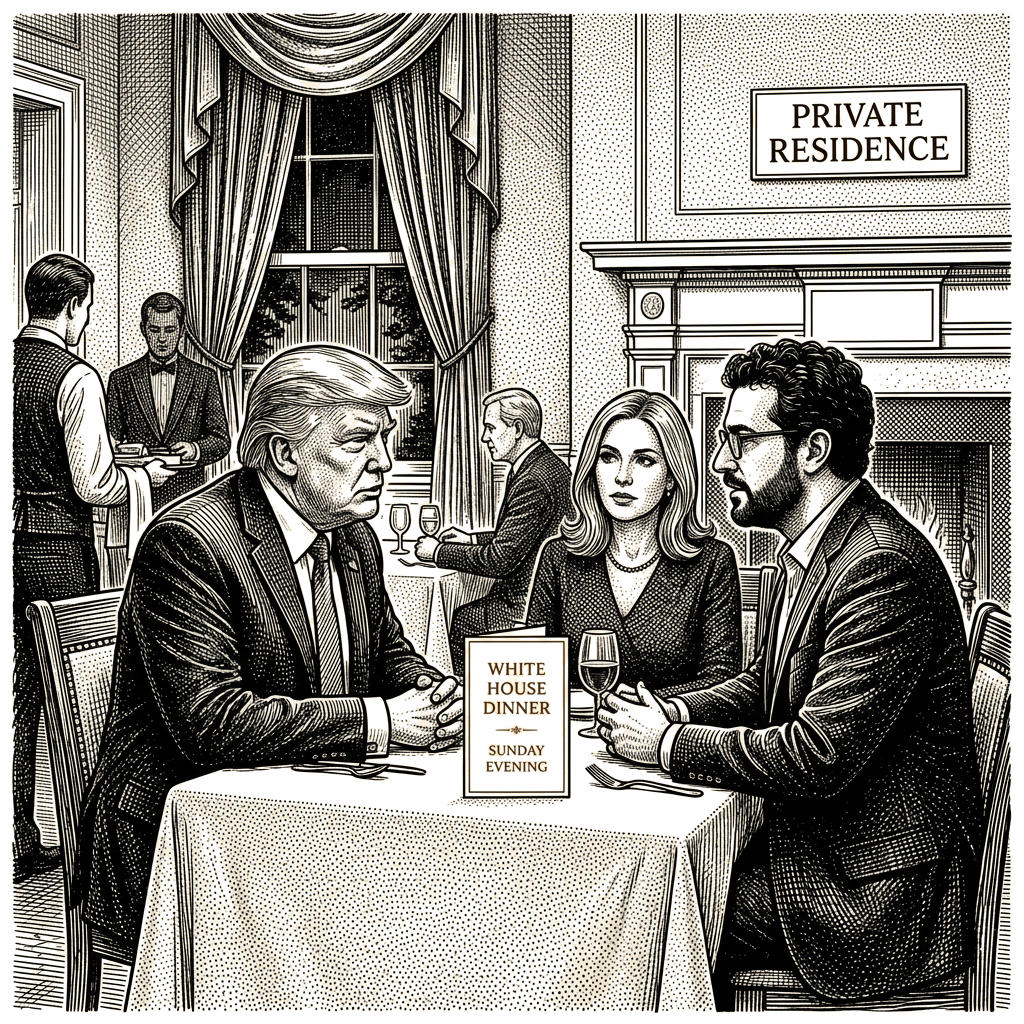 Illustration accompanying article: Trump to meet Anthropic CEO Amodei at White House dinner