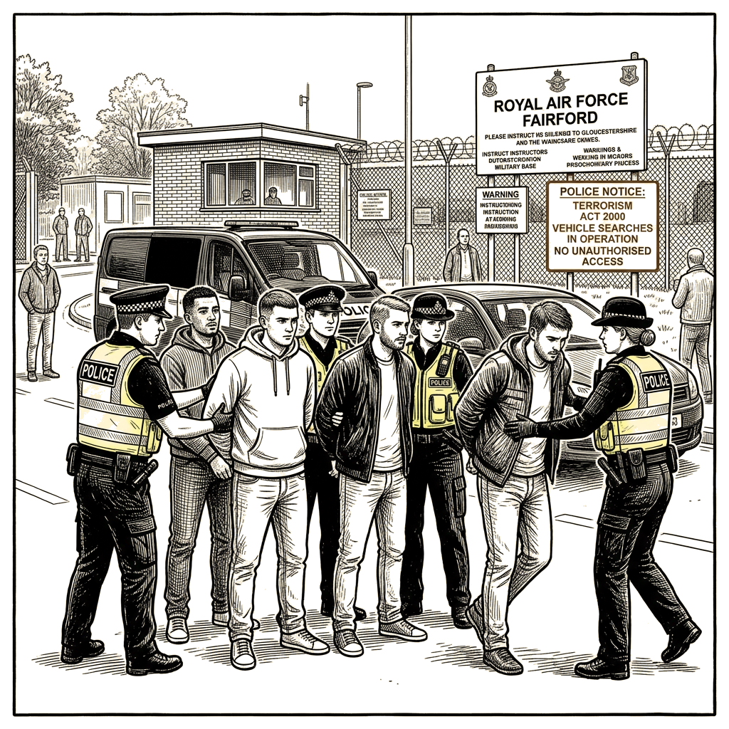 Illustration accompanying article: UK police arrest five near RAF Fairford on terrorism suspicion