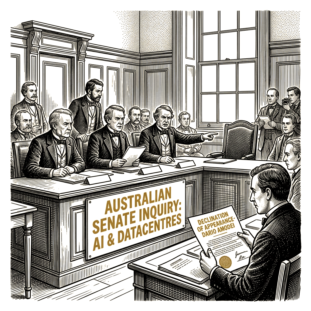 Illustration accompanying article: Anthropic CEO declines Australian Senate AI and datacentres inquiry