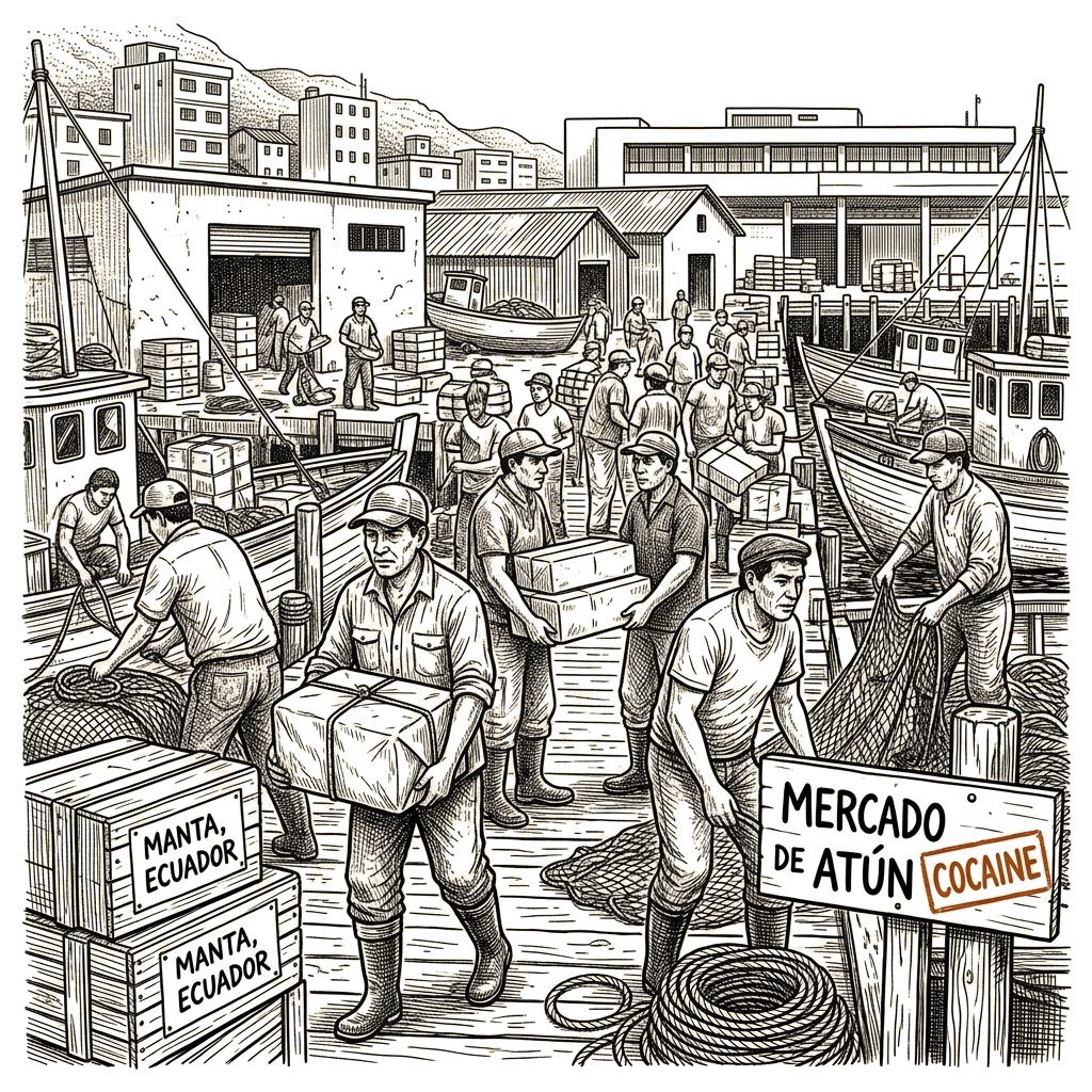 Illustration accompanying article: Ecuador's fishermen drawn into cocaine trade as U.S. sinks boats