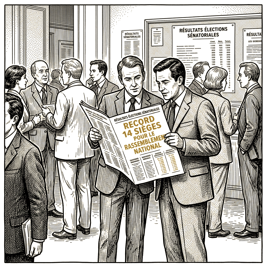 Illustration accompanying article: France's National Rally wins record 14 Senate seats