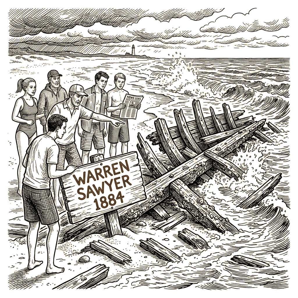 Illustration accompanying article: Nor'easter uncovers 1884 Warren Sawyer wreckage on Massachusetts beach