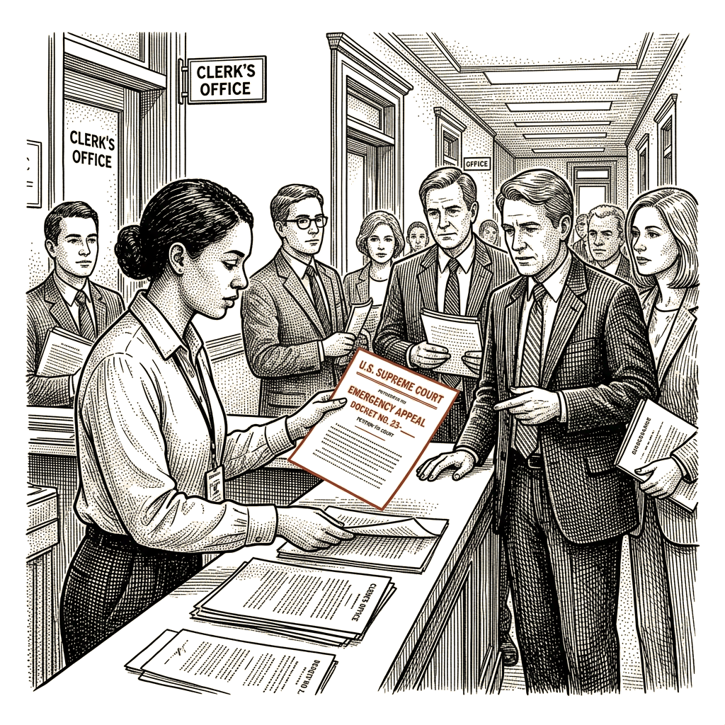 Illustration accompanying article: Trump administration appeals transgender inmate care ruling to Supreme Court