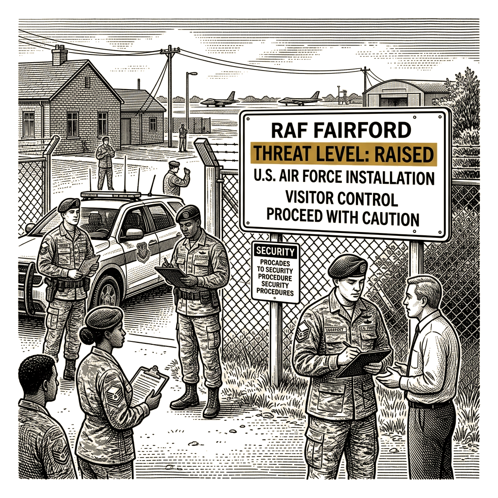 Illustration accompanying article: U.S. reportedly raises threat level at three UK bases after Fairford arrests