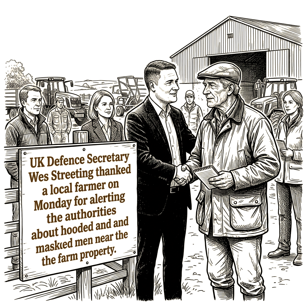 Illustration accompanying article: UK defence secretary thanks farmer who reported hooded and masked men near