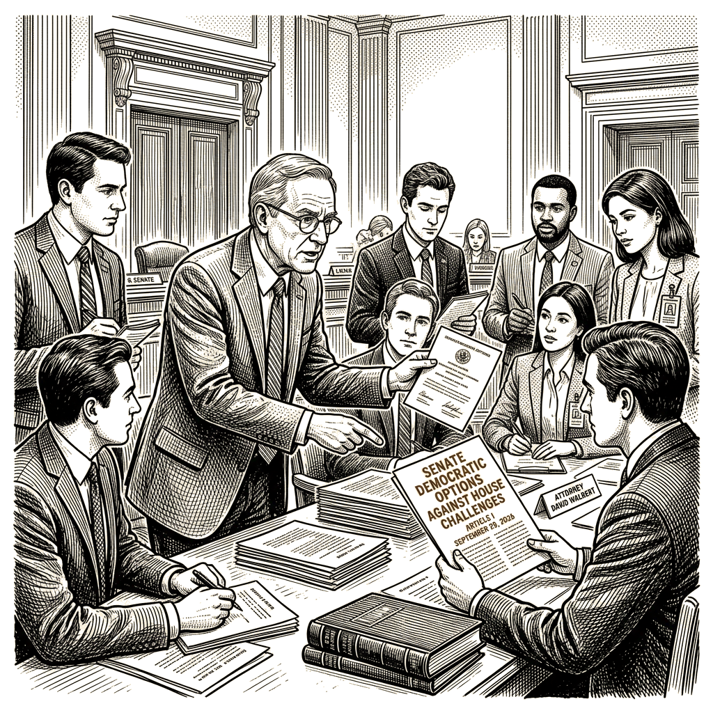 Illustration accompanying article: Election lawyer lays out Senate Democratic options against House challenges