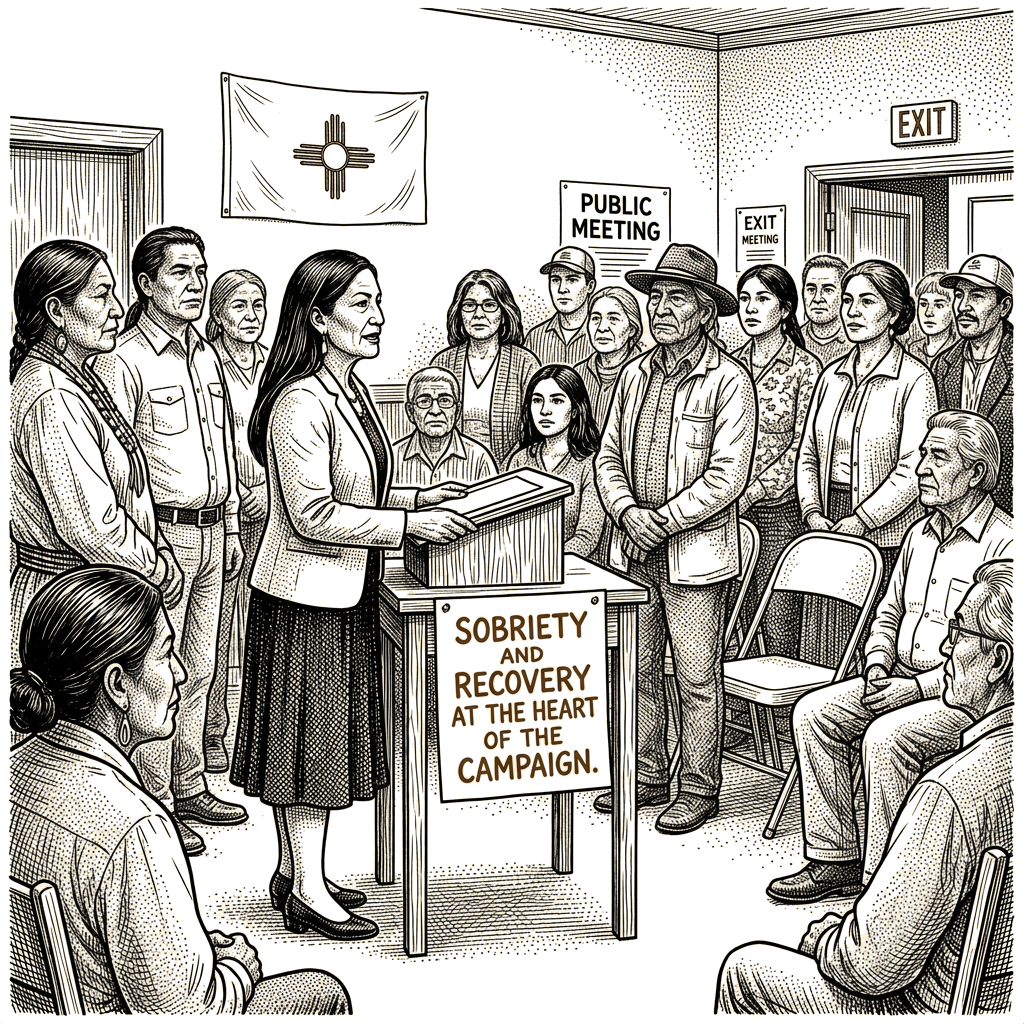 Illustration accompanying article: Haaland centers addiction recovery in New Mexico governor bid