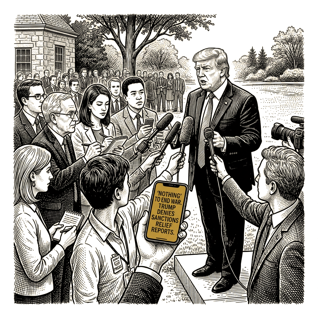 Illustration accompanying article: Trump denies offering Iran sanctions relief for nuclear concessions