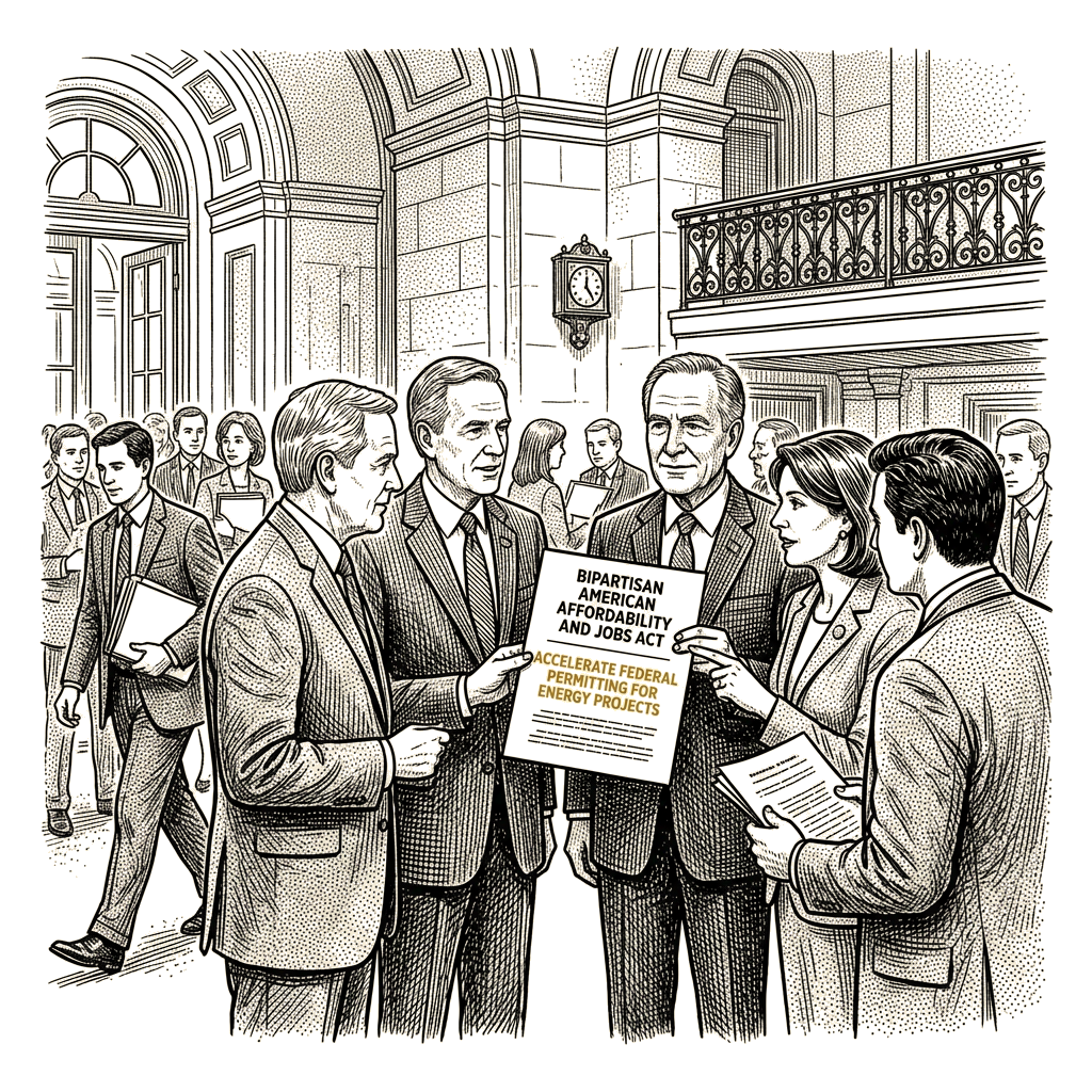 Illustration accompanying article: Bipartisan senators introduce bill to speed federal energy permitting