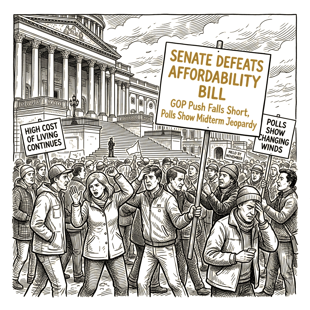 Illustration accompanying article: GOP's last-ditch affordability push falls short as polls signal chamber jeopardy