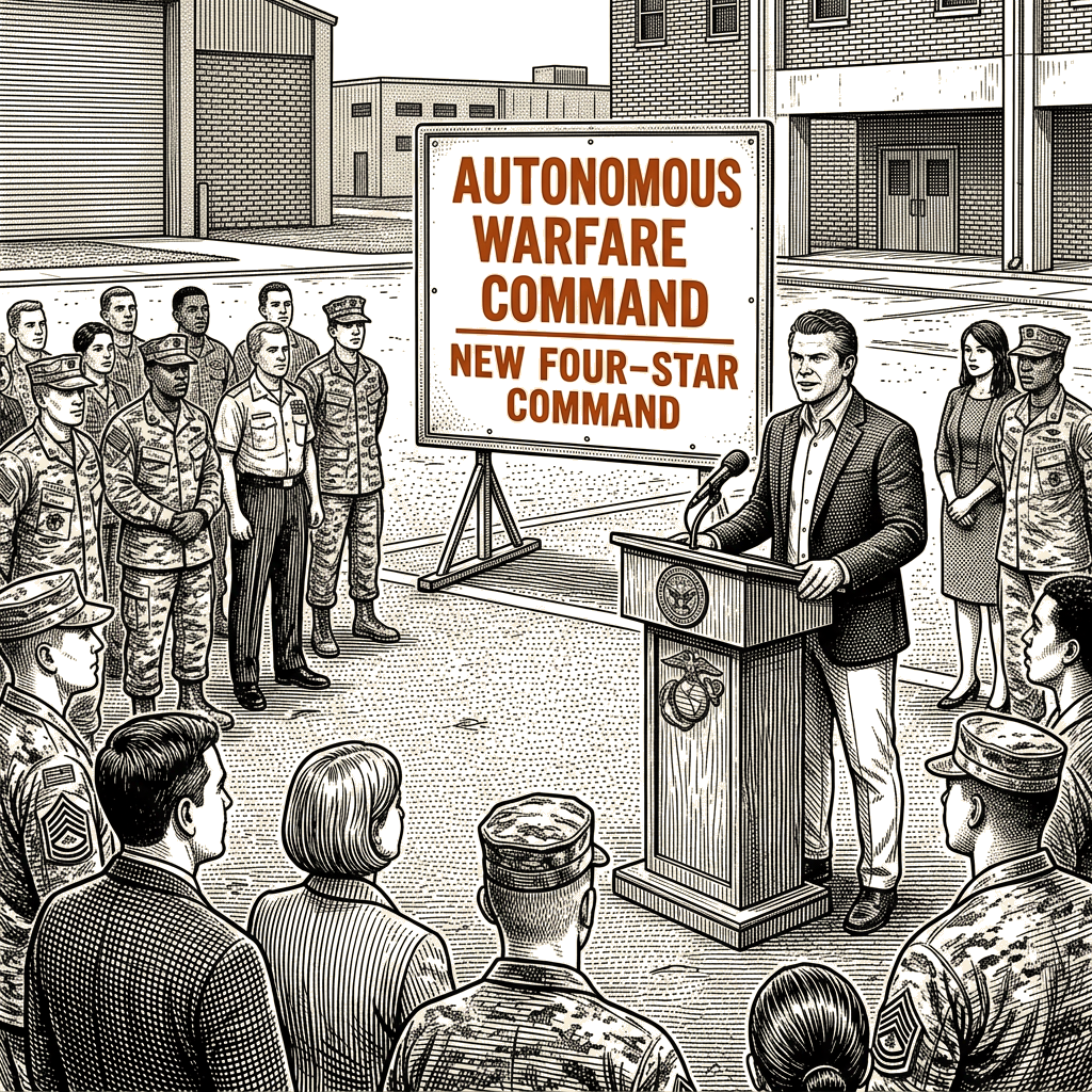 Illustration accompanying article: Hegseth establishes combatant command for autonomous warfare