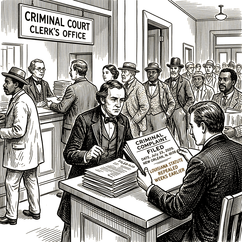 Illustration accompanying article: Holmes complaint against WWL invokes Louisiana statute repealed weeks earlier