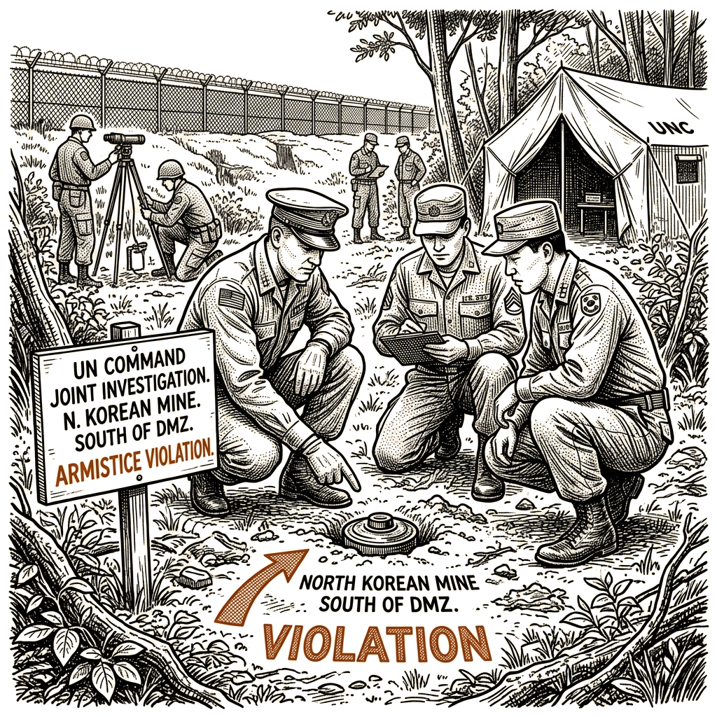 Illustration accompanying article: Joint investigation finds North Korean mine south of DMZ violated armistice