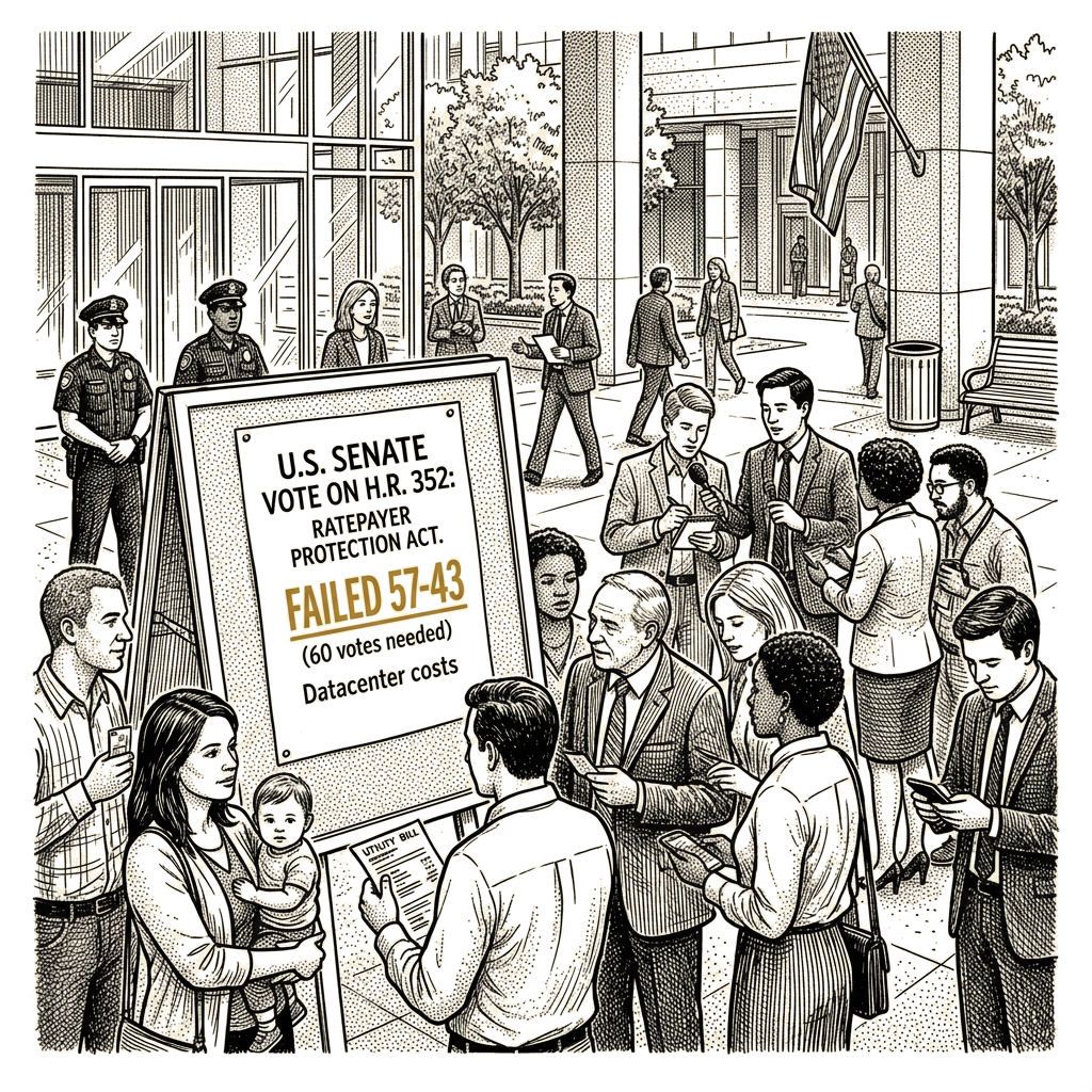 Illustration accompanying article: Senate Democrats block Ratepayer Protection Act on datacenter costs