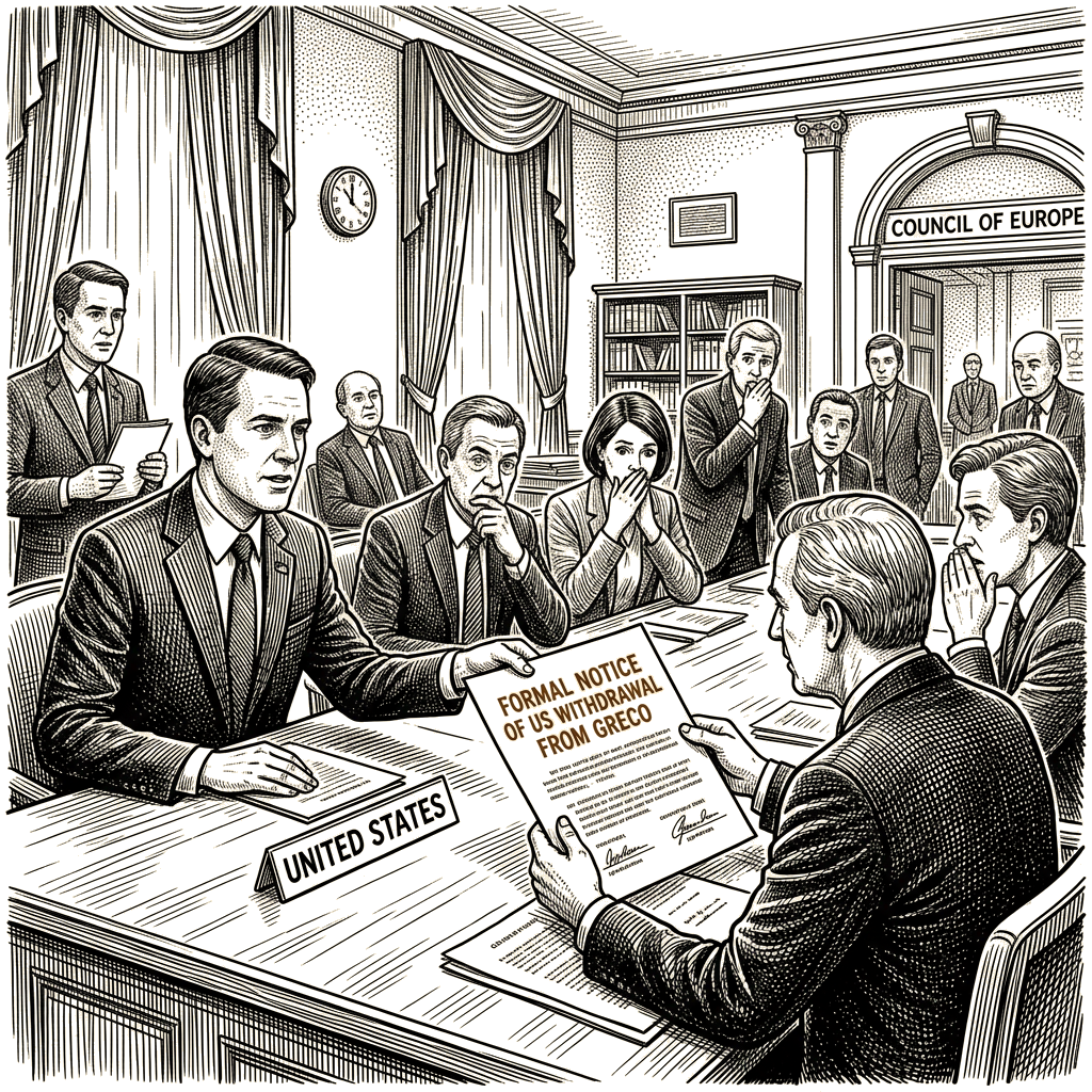 Illustration accompanying article: US withdraws from Council of Europe's anti-corruption watchdog