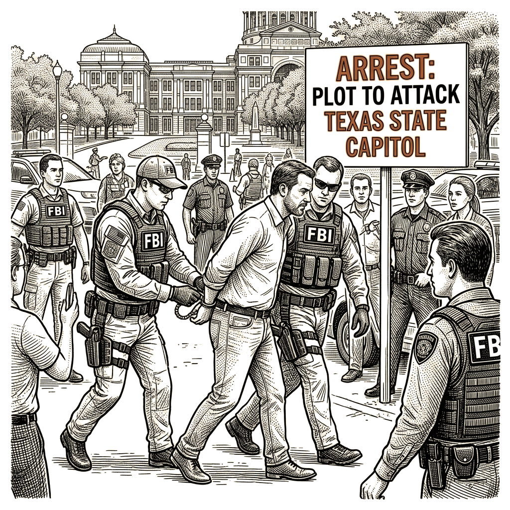 Illustration accompanying article: FBI arrests Texas man accused of plotting attack on state Capitol