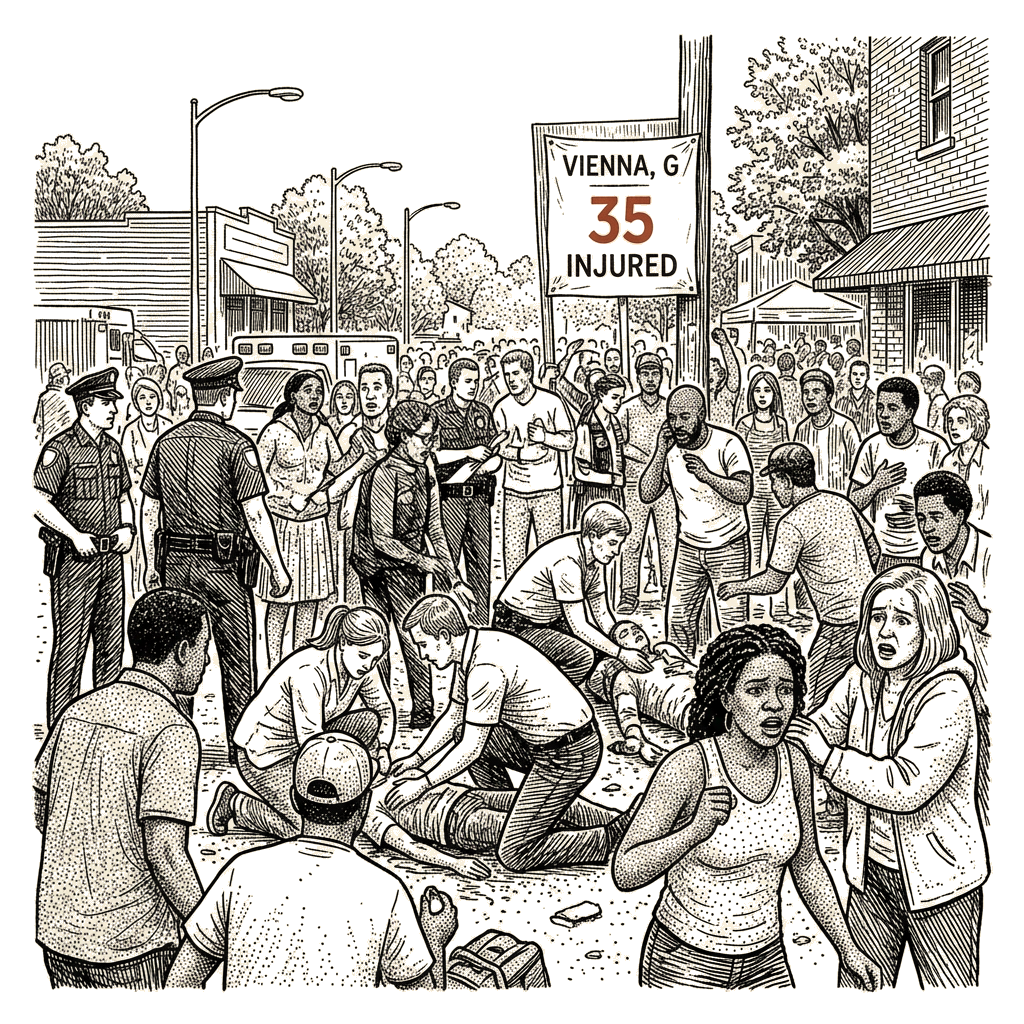 Illustration accompanying article: Two killed, 35 injured in Georgia block-party mass shooting