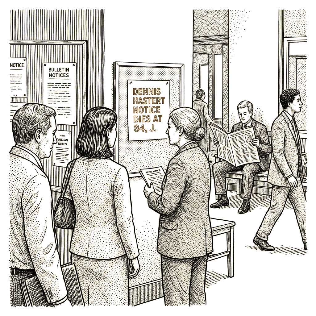 Illustration accompanying article: Former House Speaker Dennis Hastert dies at 84