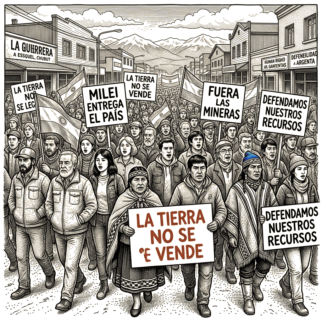 Illustration accompanying article: Argentine court clears Milei land reform as Indigenous groups rally