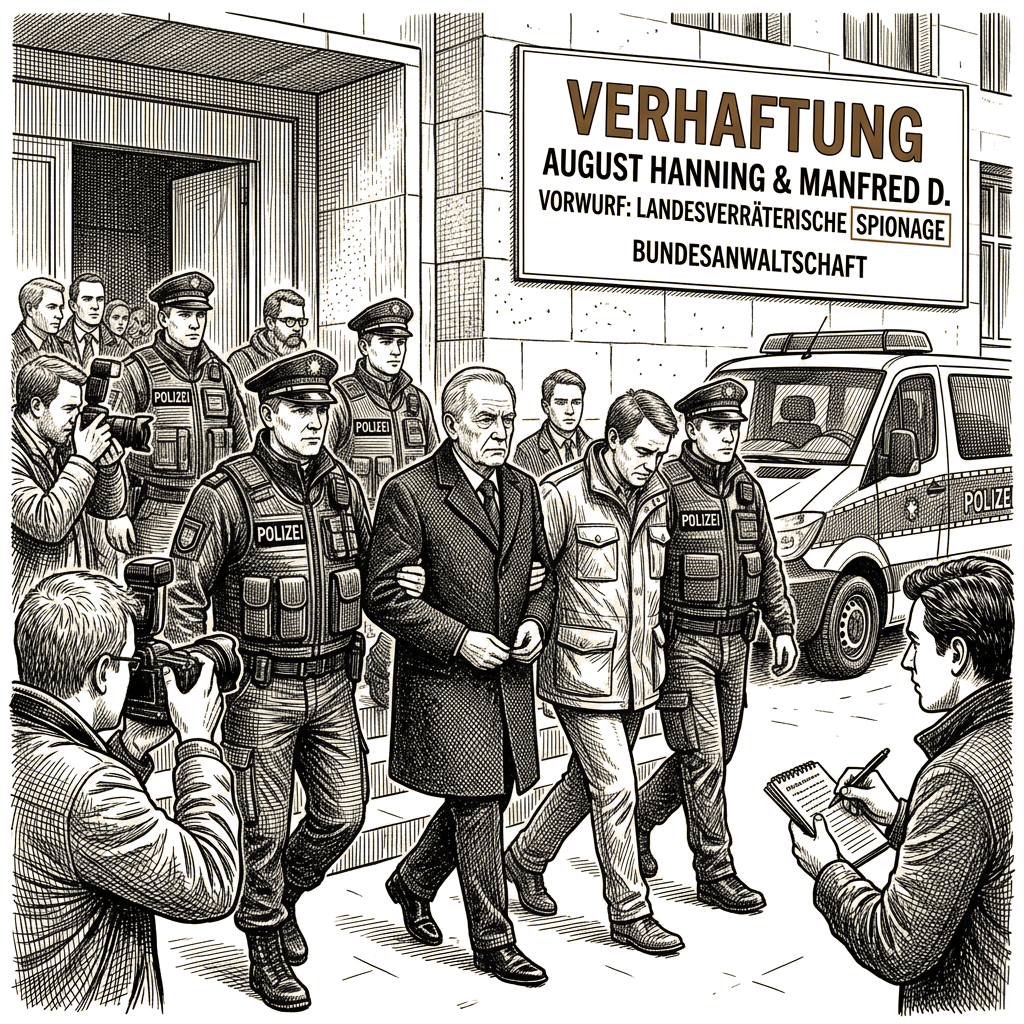 Illustration accompanying article: Germany arrests former BND chief August Hanning on espionage allegations