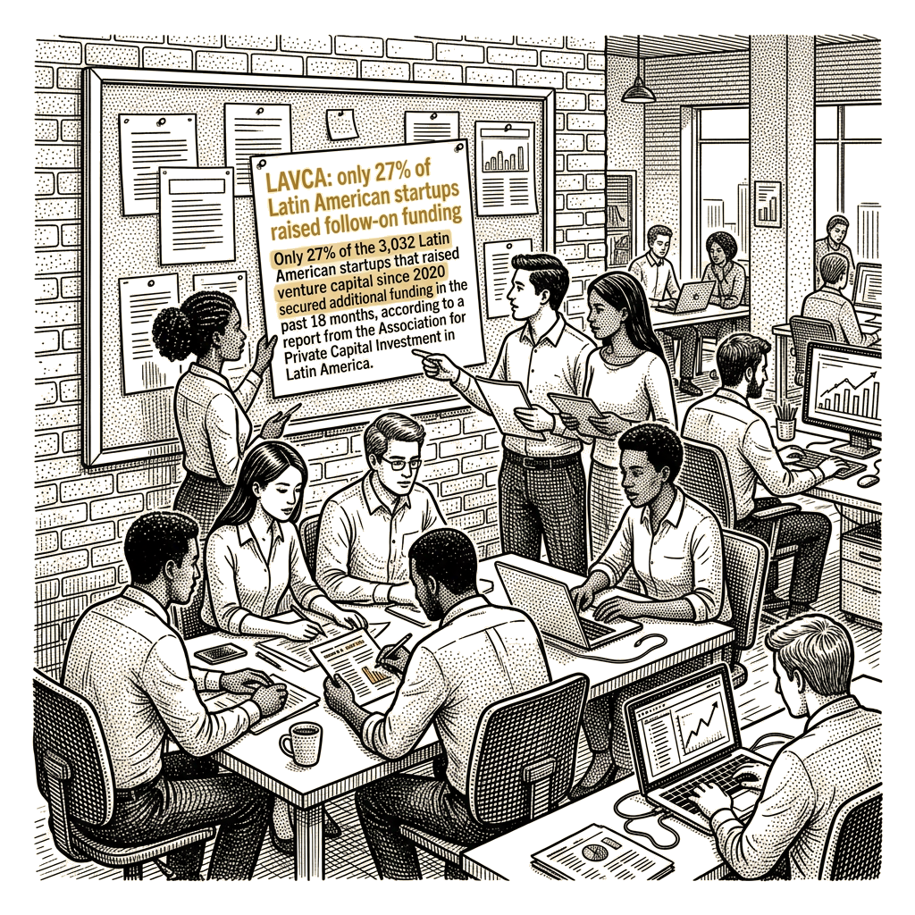 Illustration accompanying article: LAVCA: only 27% of Latin American startups raised follow-on funding