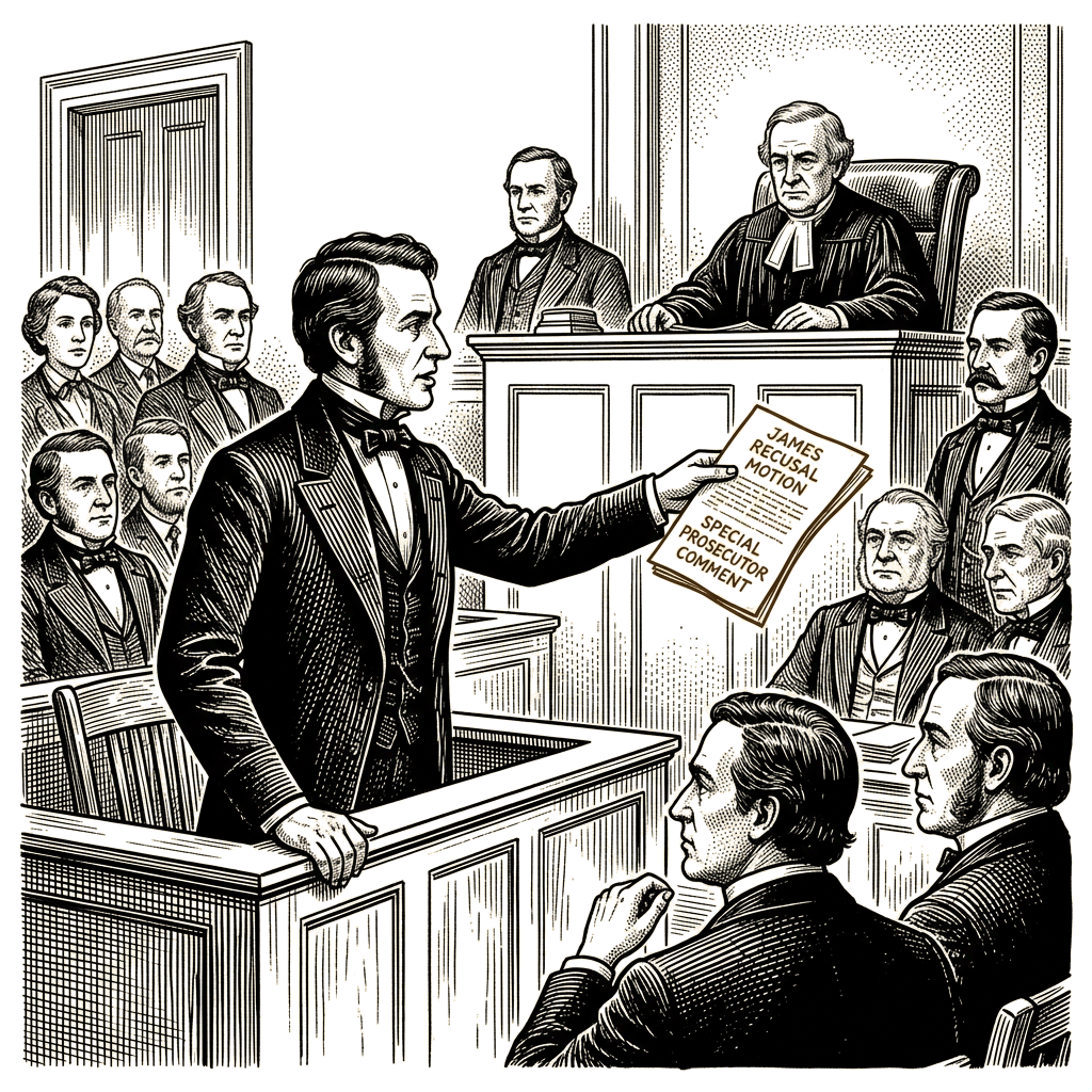 Illustration accompanying article: Lawyer in Cornell gang-rape case seeks James's recusal as special prosecutor