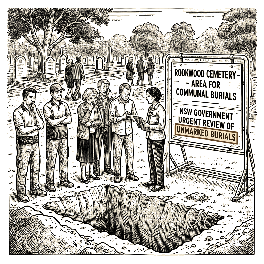 Illustration accompanying article: NSW commits to urgent review of unmarked communal burials