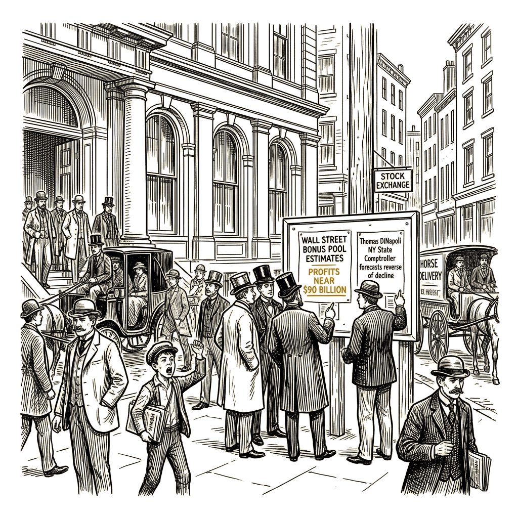 Illustration accompanying article: Wall Street bonus pool projected to grow as profits near $90 billion