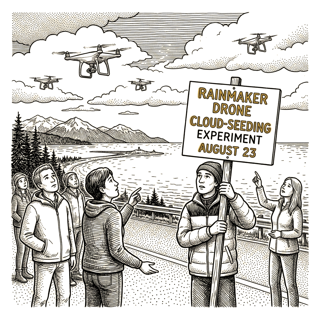 Illustration accompanying article: Drone cloud-seeding startups expand amid unresolved safety questions