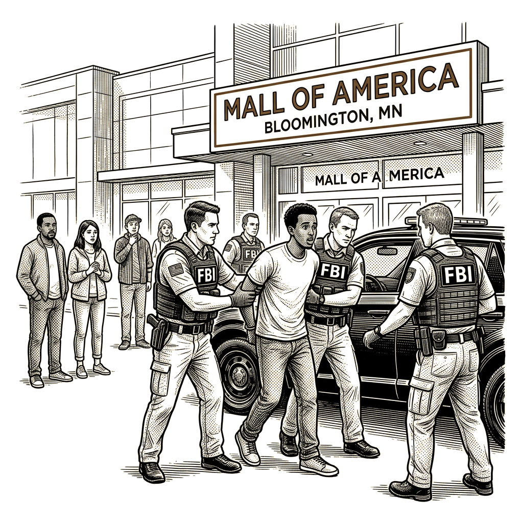 Illustration accompanying article: FBI arrests 18-year-old in thwarted Minnesota Mall of America attack plan