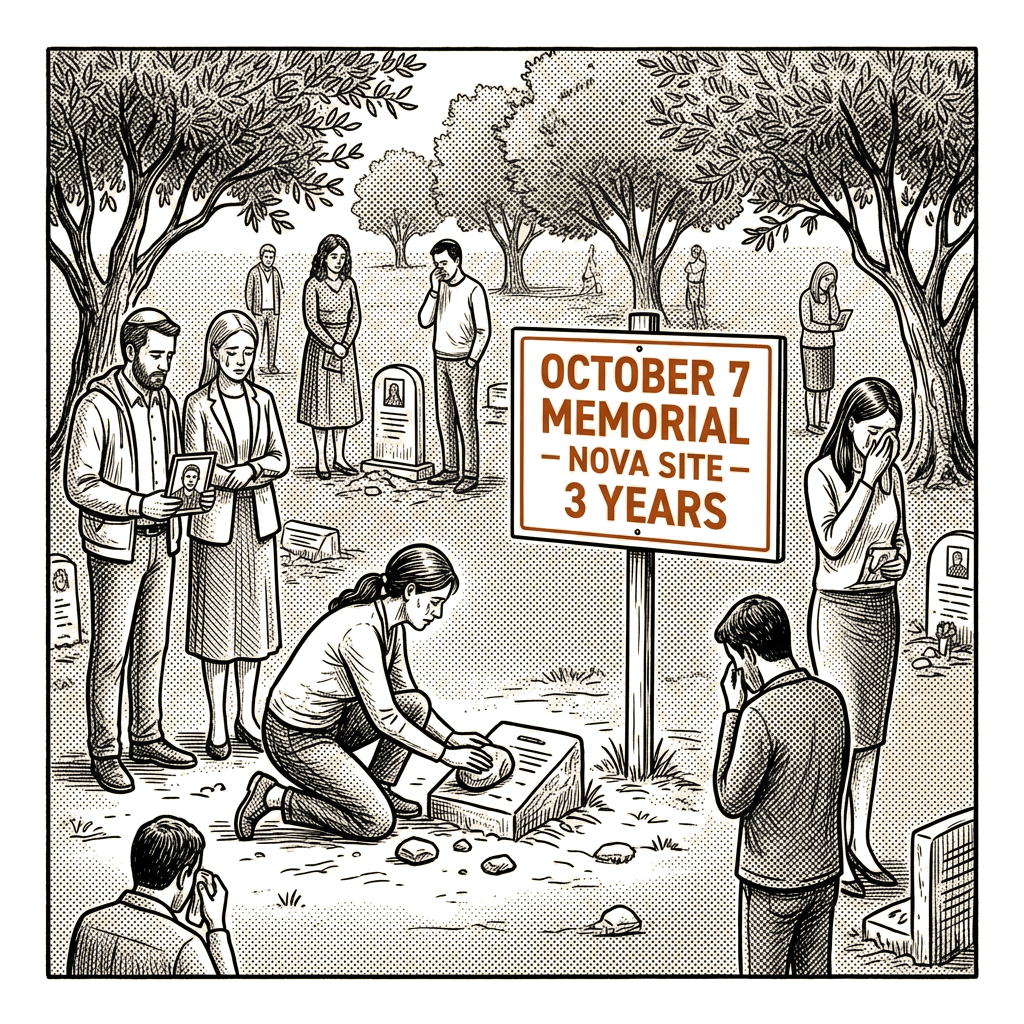 Illustration accompanying article: Israel marks third anniversary of October 7 attacks at memorial sites
