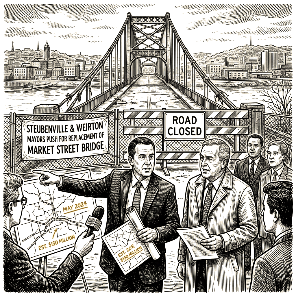 Illustration accompanying article: Steubenville, Weirton mayors push Ohio River bridge replacement