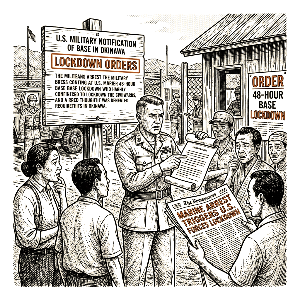 Illustration accompanying article: U.S. forces in Okinawa order 48-hour base lockdown after Marine arrest