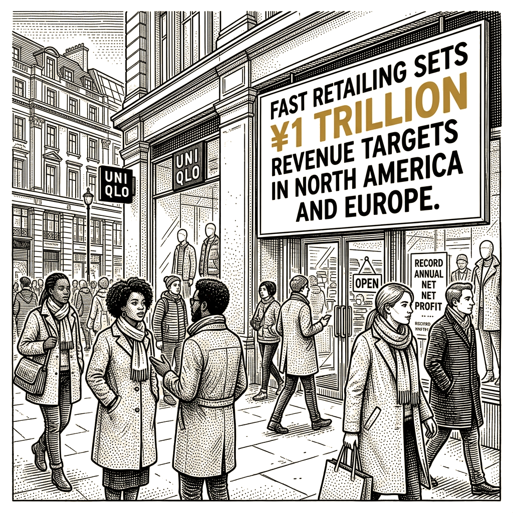 Illustration accompanying article: Fast Retailing sets ¥1 trillion revenue targets in North America and Europe