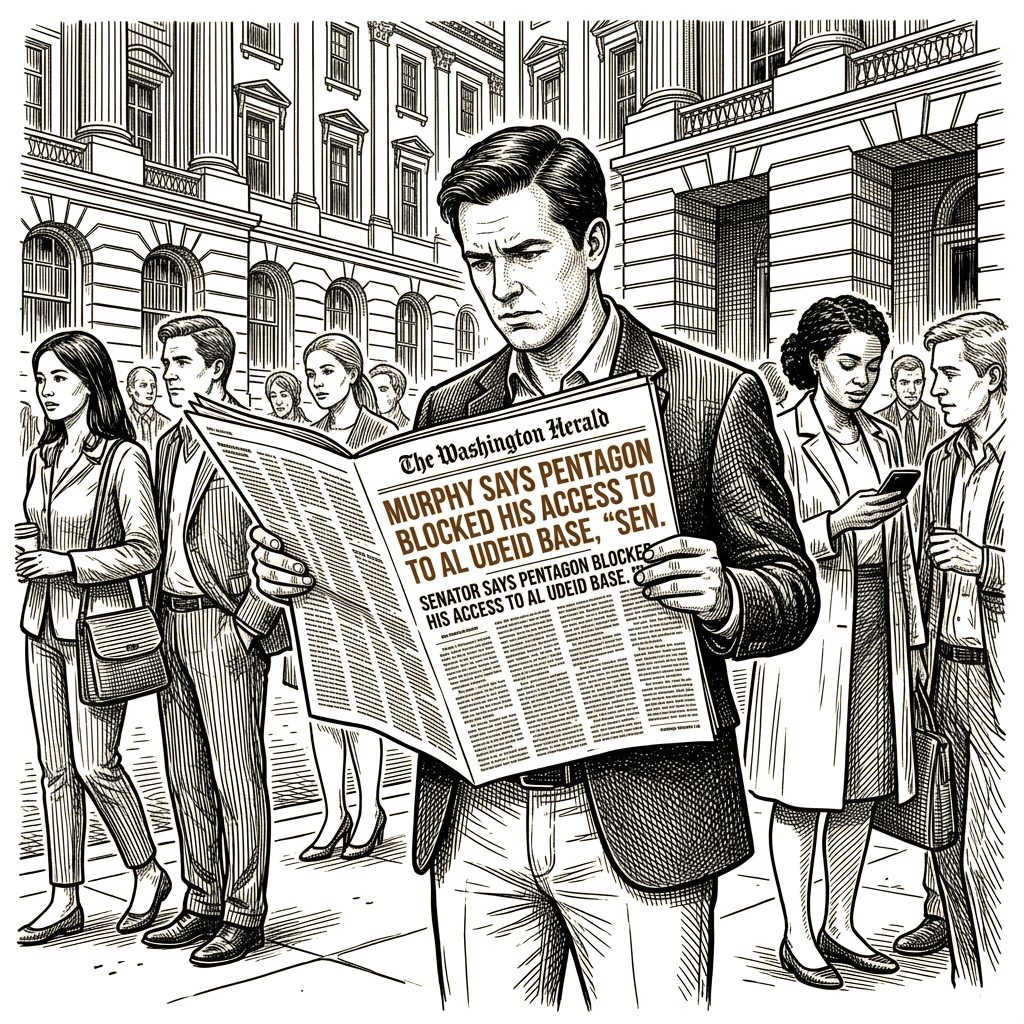Illustration accompanying article: Murphy says Pentagon blocked his access to Al Udeid base