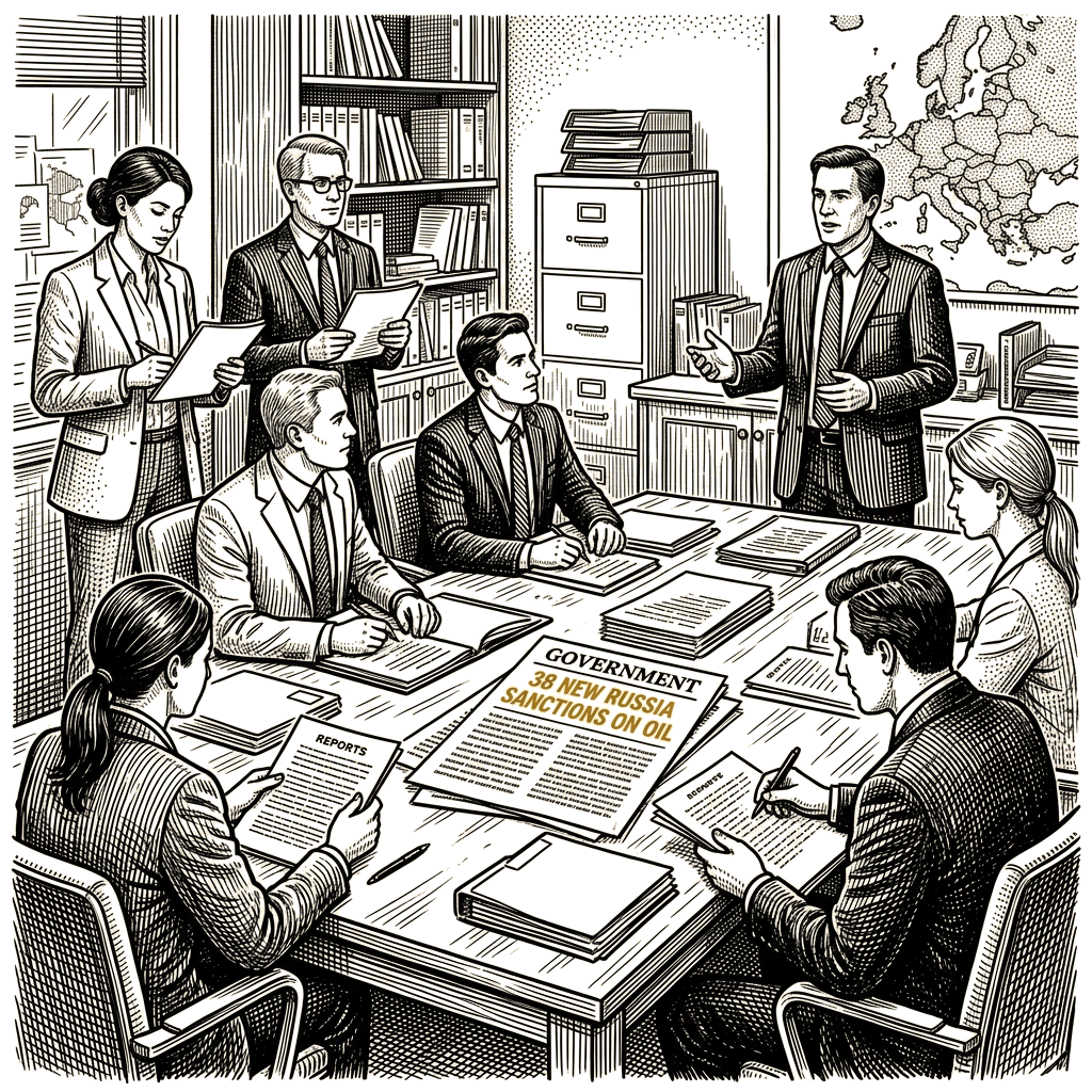 Illustration accompanying article: Britain announces 38 new Russia sanctions on oil, shadow fleet