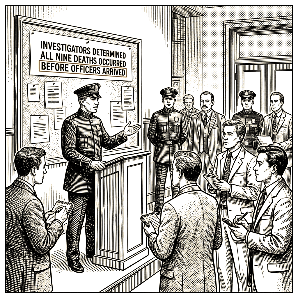 Illustration accompanying article: Mayor's office says all nine Erie deaths occurred before officers arrived