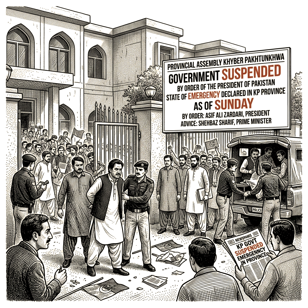 Illustration accompanying article: Pakistan declares emergency in Khyber Pakhtunkhwa, suspends PTI government