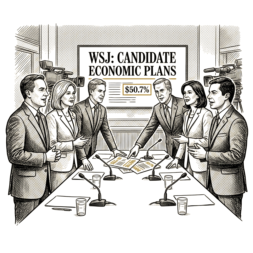Illustration accompanying article: Seven midterm candidates present economic plans in WSJ video