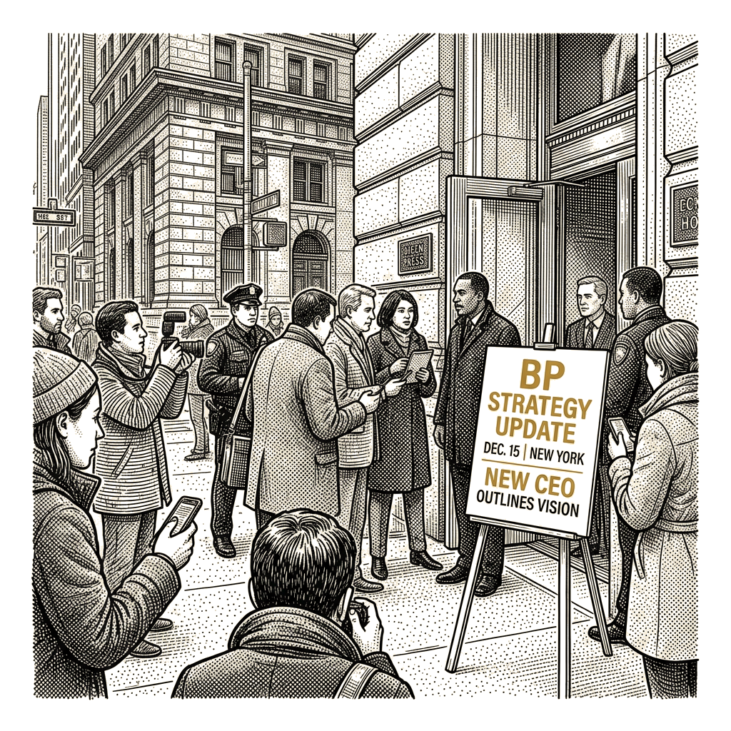 Illustration accompanying article: BP to hold Dec. 15 strategy update as new CEO outlines vision