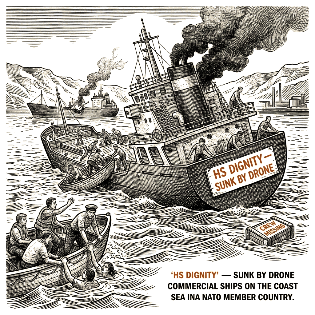 Illustration accompanying article: Drones strike two ships off Bulgaria as NATO faces fresh Black Sea test