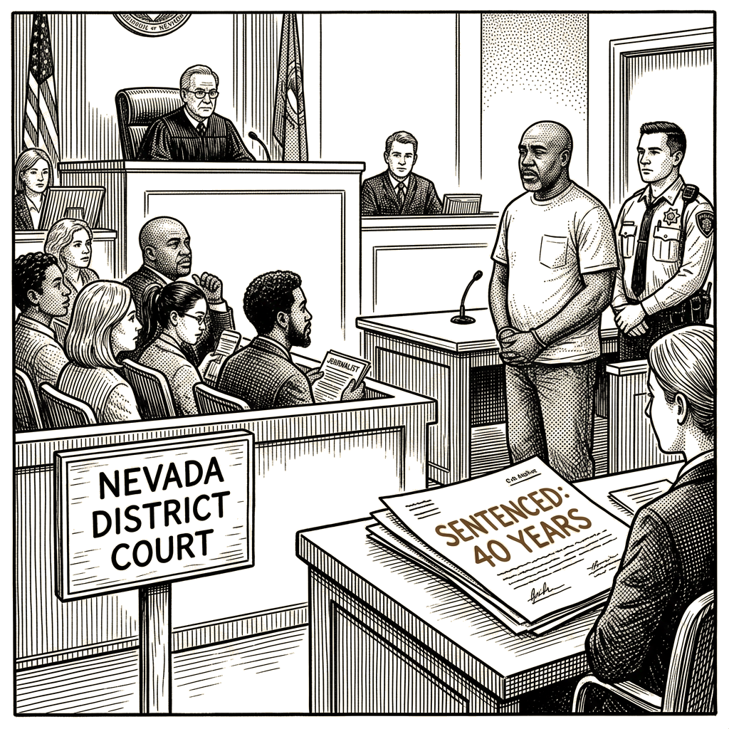 Illustration accompanying article: Duane Davis sentenced to 40 years for orchestrating Tupac Shakur's 1996 murder