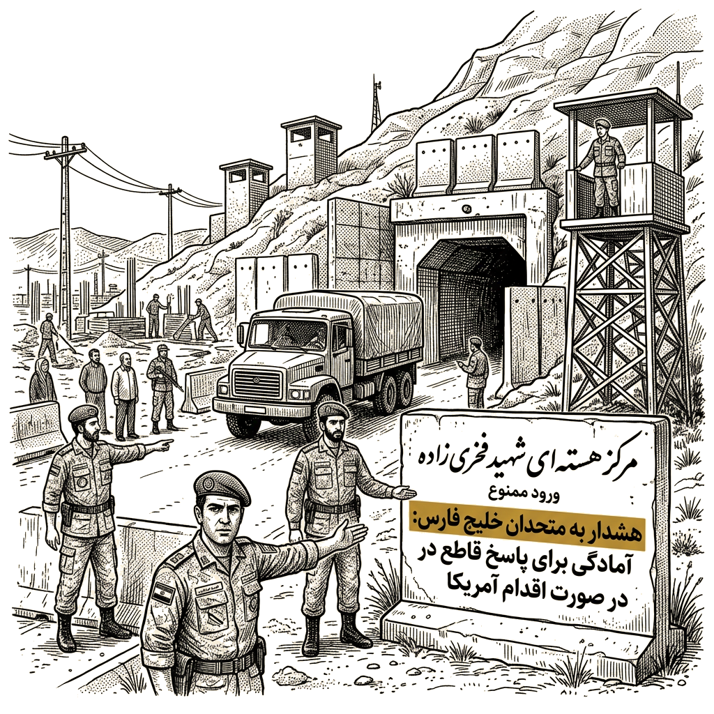 Illustration accompanying article: Iran Fortifies Nuclear Sites and Warns Gulf Allies