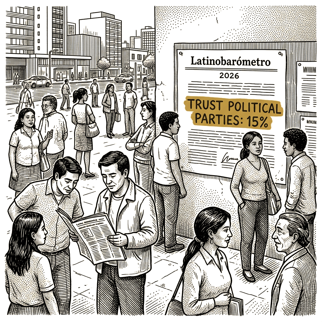 Illustration accompanying article: Latinobarómetro: 15% of Latin Americans trust political parties