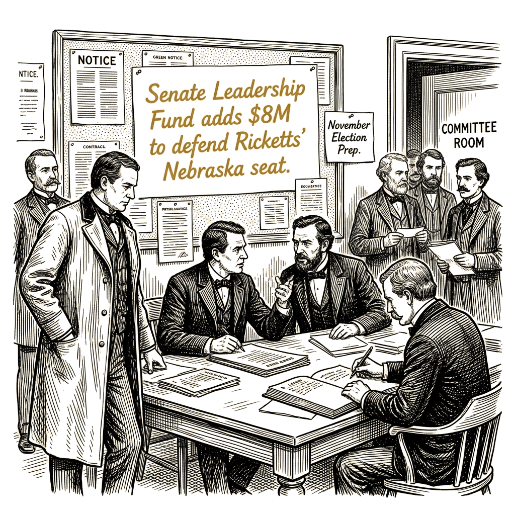 Illustration accompanying article: Senate Leadership Fund adds $8M to defend Ricketts' Nebraska seat