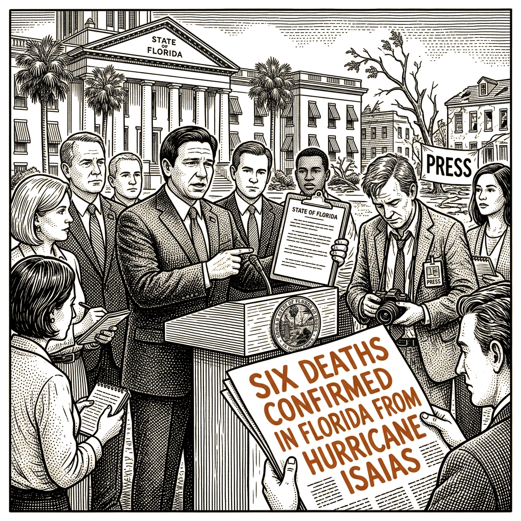 Illustration accompanying article: Six deaths confirmed in Florida from Hurricane Isaias, DeSantis says