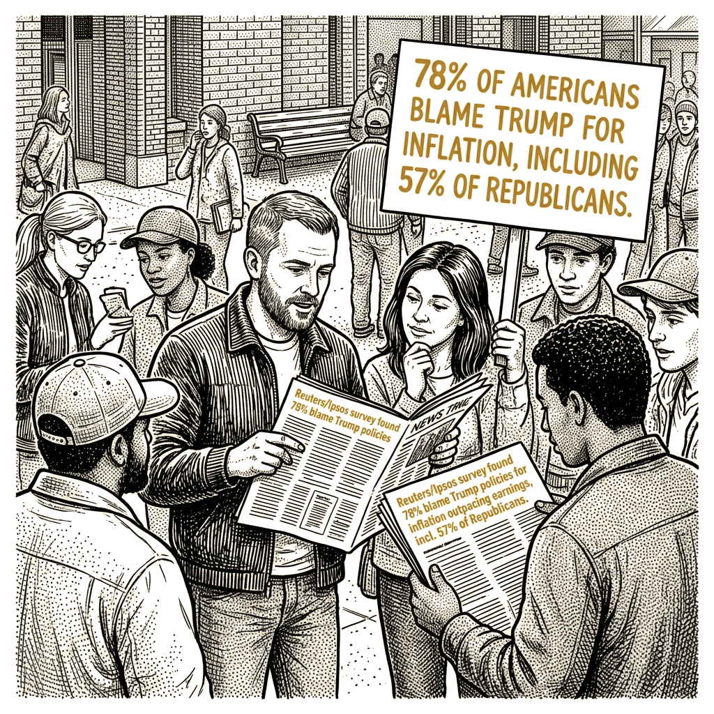 Illustration accompanying article: 78% of Americans blame Trump for inflation, including 57% of Republicans