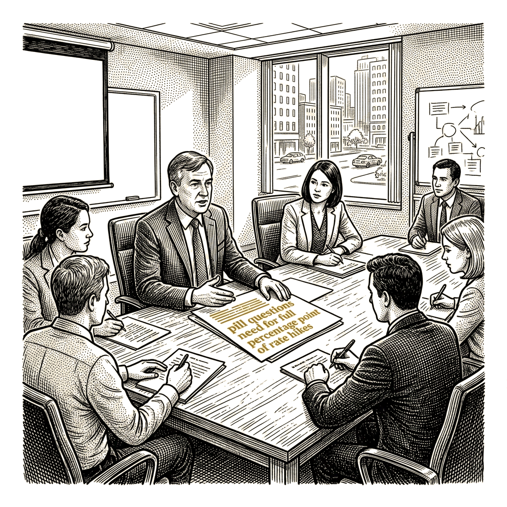 Illustration accompanying article: BOE's Pill questions need for full percentage point of rate hikes