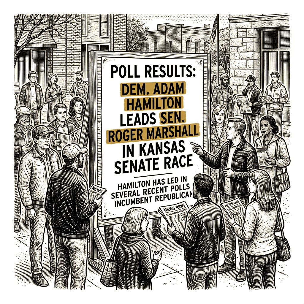 Illustration accompanying article: Democrat Adam Hamilton leads Sen. Roger Marshall in Kansas Senate polls