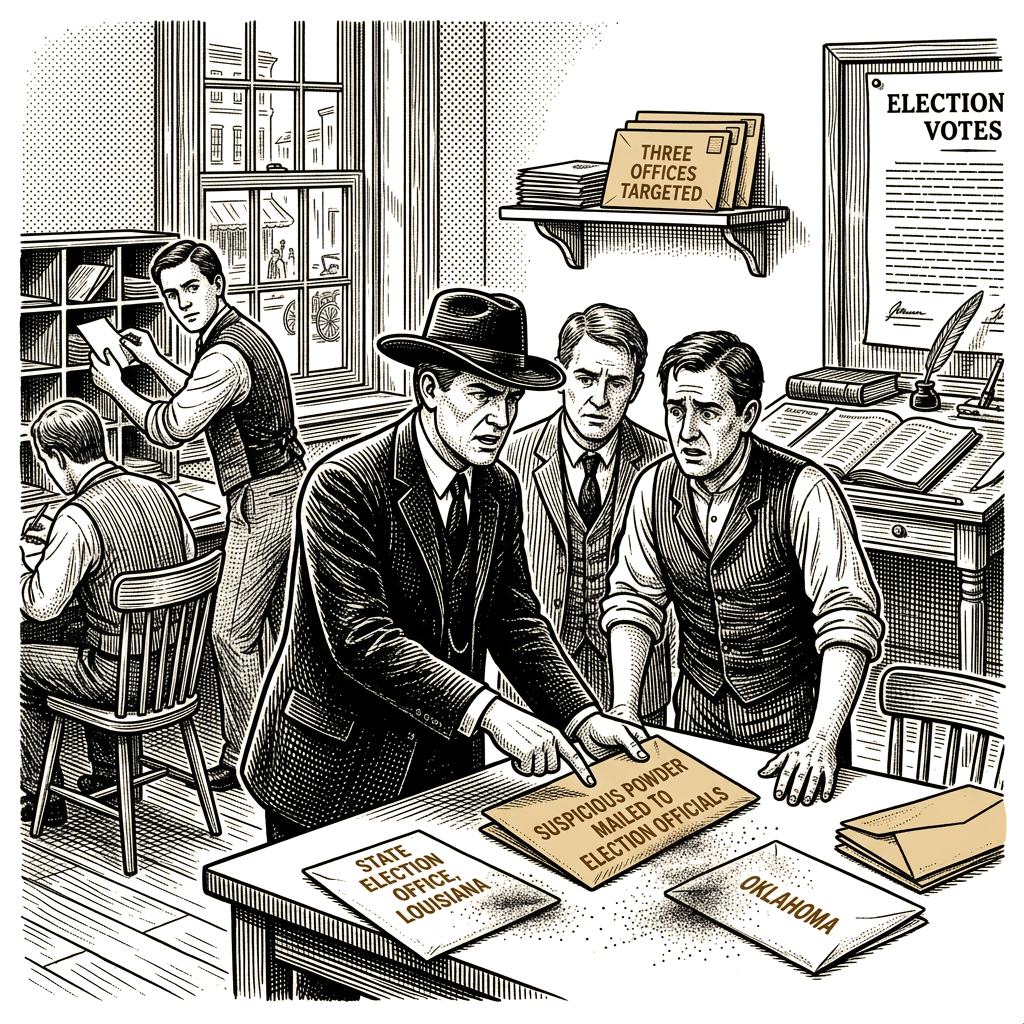 Illustration accompanying article: FBI investigates suspicious powder mailed to election officials in three
